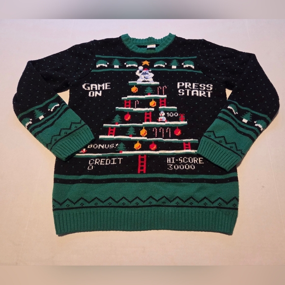 Holiday Time Boys Festive Green and Black Video Game Ugly Christmas Sweater XL - Picture 1 of 14